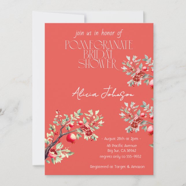 Blushing Pomegranate Branch Bridal Shower Invitation (Front)
