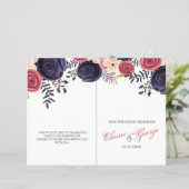blushing red Navy floral Wedding programs (Standing Front)