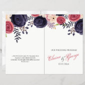 blushing red Navy floral Wedding programs (Front/Back)
