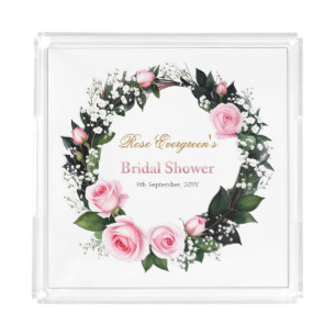 Blushing Romance: Pink Rose Bridal Shower  Acrylic Tray