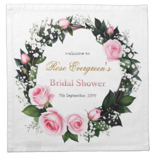 Blushing Romance: Pink Rose Bridal Shower  Cloth Napkin