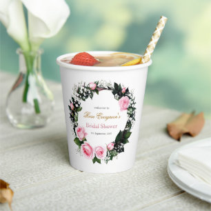 Blushing Romance: Pink Rose Bridal Shower  Paper Cups