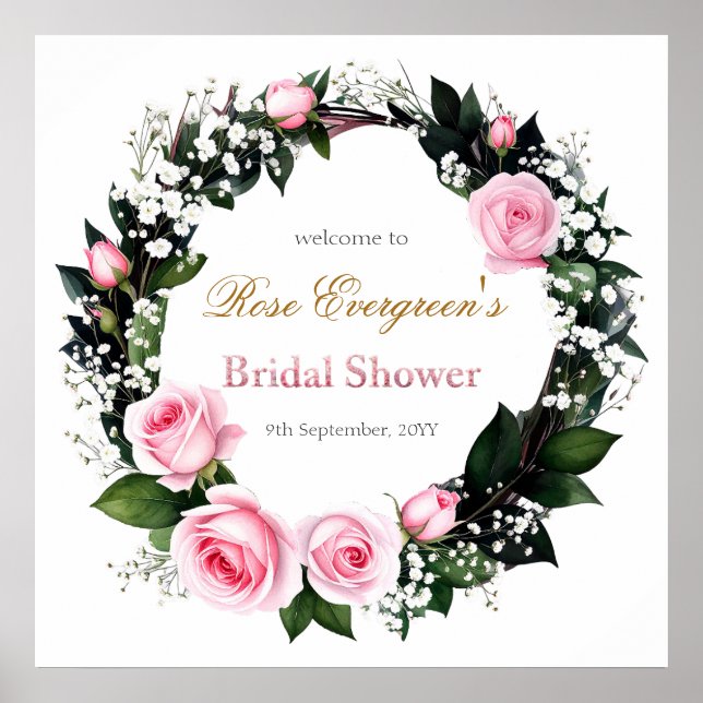 Blushing Romance: Pink Rose Bridal Shower  Poster (Front)