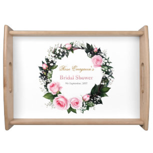 Blushing Romance: Pink Rose Bridal Shower Serving Tray