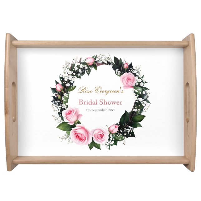 Blushing Romance: Pink Rose Bridal Shower  Serving Tray (Front)