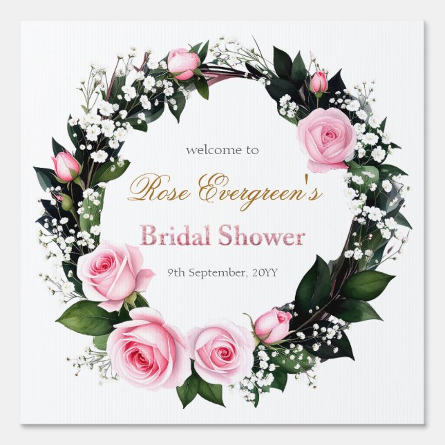 Blushing Romance: Pink Rose Bridal Shower  Sign (Front)