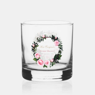 Blushing Romance: Pink Rose Bridal Shower Whiskey Glass