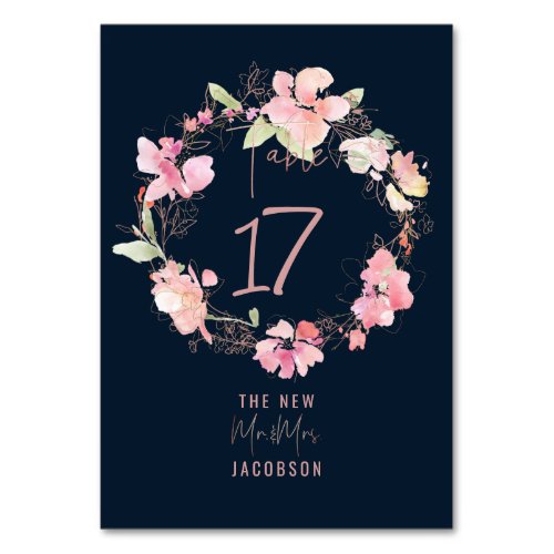 Blushing Romance Sweetpeas Floral Wreath Table Number