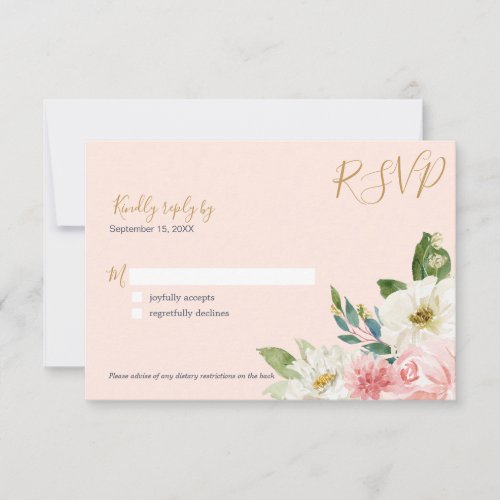 Blushing Rose Blush Pink Navy White Floral Wedding RSVP Card