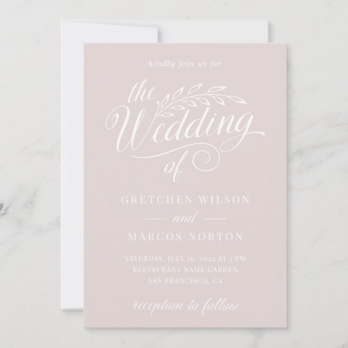 Blushing Rose Dusty Elegant Calligraphy Wedding  Invitation
