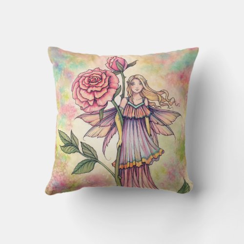 Blushing Rose Fairy Art by Molly Harrison Throw Pillow