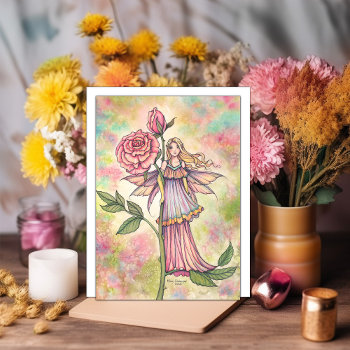 Blushing Rose Fairy Watercolor Art Card by robmolily at Zazzle