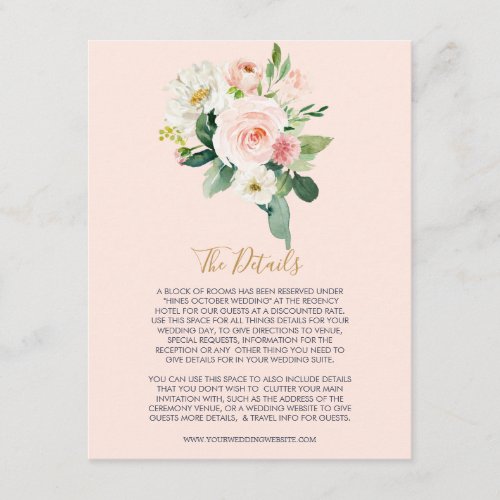 Blushing Rose Navy Pink and White Floral Wedding Enclosure Card