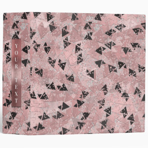 Blushing Rose Pink Gold & Black Triangles Pattern 3 Ring Binder