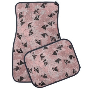 Blushing Rose Pink Gold & Black Triangles Pattern Car Floor Mat