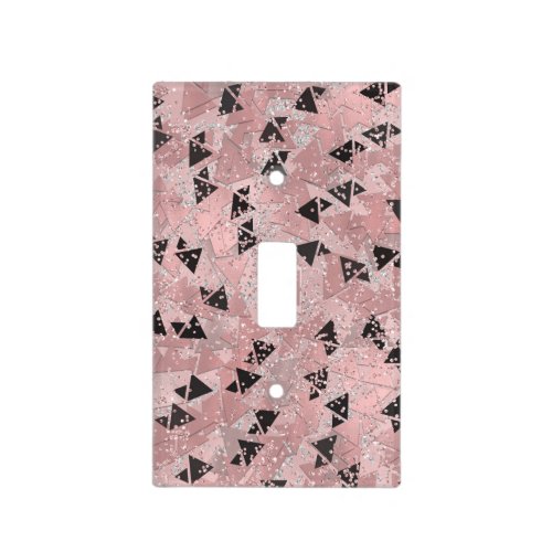 Blushing Rose Pink Gold  Black Triangles Pattern Light Switch Cover