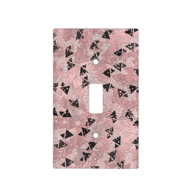 Blushing Rose Pink Gold & Black Triangles Pattern Light Switch Cover (Front)