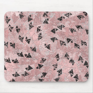 Blushing Rose Pink Gold & Black Triangles Pattern Mouse Pad