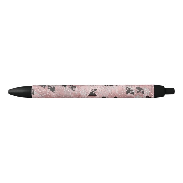 Blushing Rose Pink Gold & Black Triangles Pattern Pen (Front)