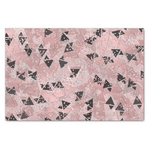 Blushing Rose Pink Gold  Black Triangles Pattern Tissue Paper