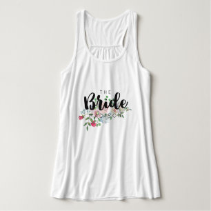 Blushing Rose Watercolor Floral Wedding Bride Tank Top
