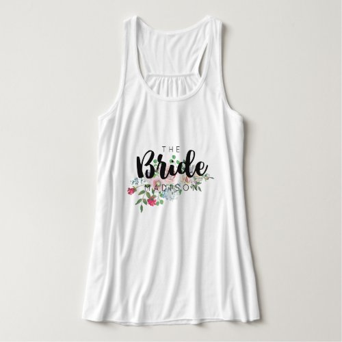 Blushing Rose Watercolor Floral Wedding Bride Tank Top