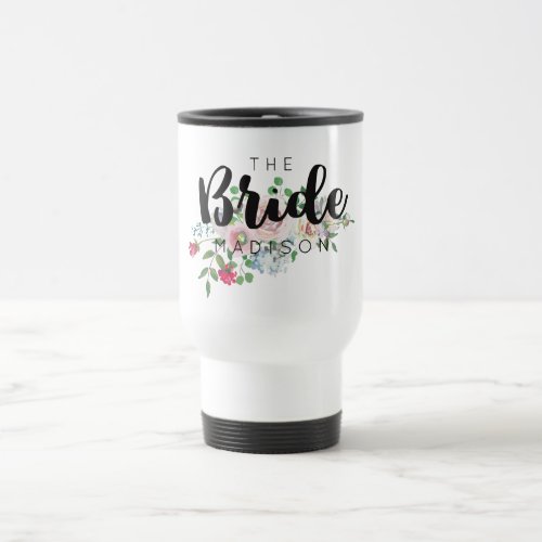 Blushing Rose Watercolor Floral Wedding Bride Travel Mug