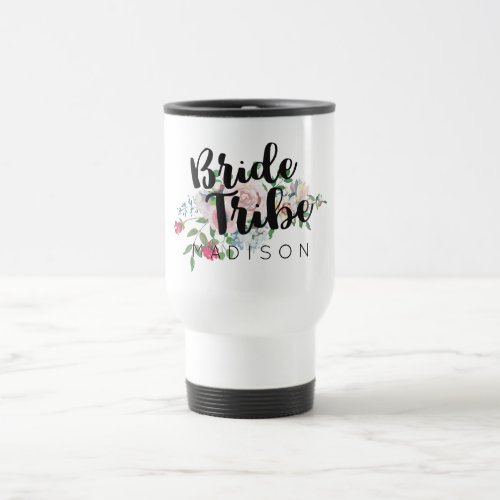 Blushing Rose Watercolor Wedding Bride Tribe Travel Mug