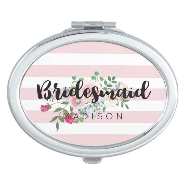 Blushing Rose Watercolor Wedding Bridesmaid Vanity Mirror (Front)