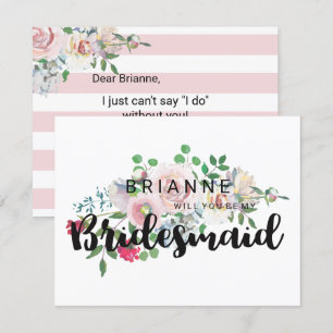 Blushing Rose Watercolor Will You Be My Bridesmaid Invitation