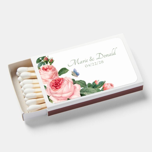 Blushing Rose Wedding Shower Matchboxes (Front Open)