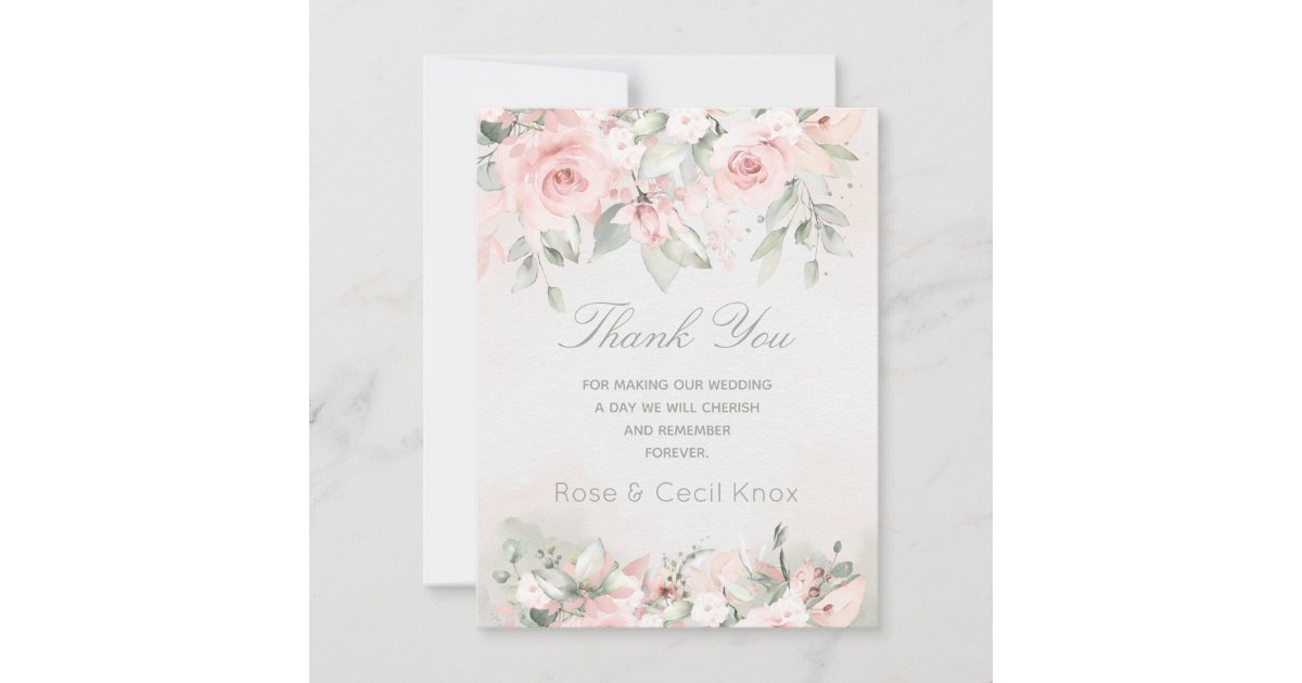 Blushing Rose Wedding Thank You Card | Zazzle