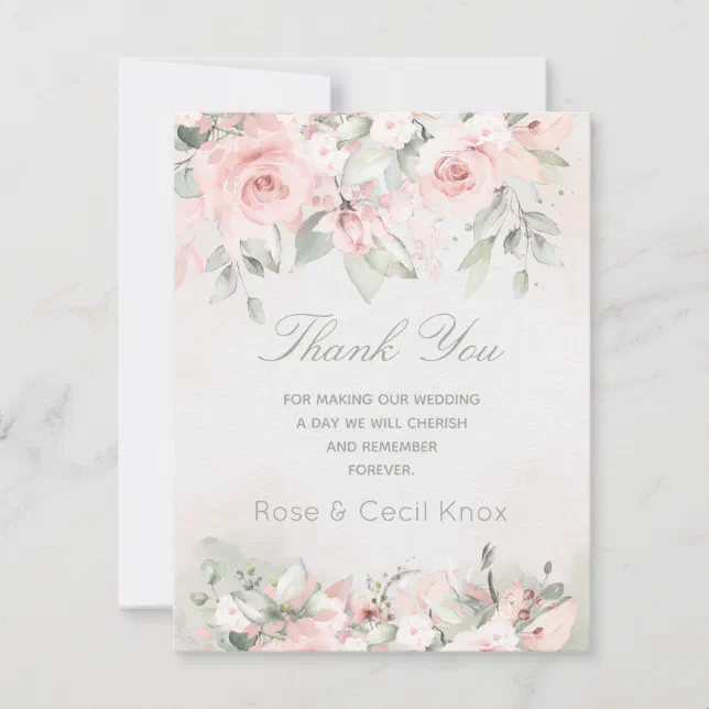 Blushing Rose Wedding Thank You Card | Zazzle