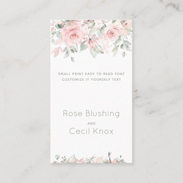 Blushing Roses 2 Wedding Customize It Yourself  Business Card (Front)