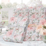 Blushing Roses Blush Pink On White Wedding Wrapping Paper<br><div class="desc">A blush pink floral wrapping paper featuring watercolor painted roses and silver eucalyptus greeneries.</div>