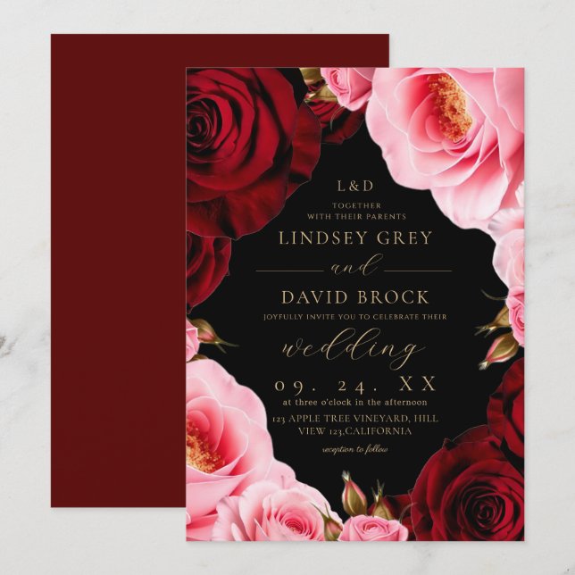 Blushing Roses Florals Wedding  Invitation (Front/Back)