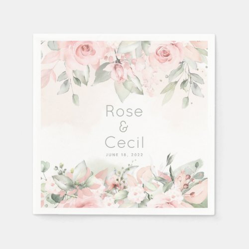 Blushing Roses Wedding Cocktail Napkins