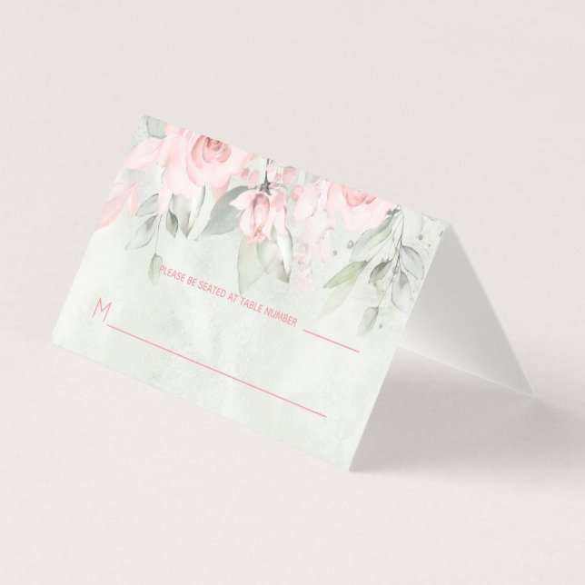 Blushing Roses Wedding Guest Table Seating Card (Front)
