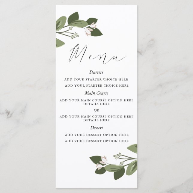 Blushing Sprigs Menu Card (Front)