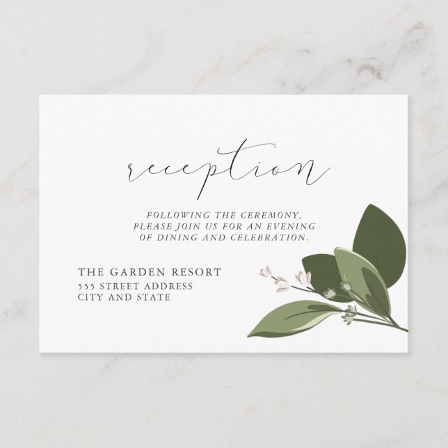 Blushing Sprigs Reception with Pink Back Enclosure Card (Front)