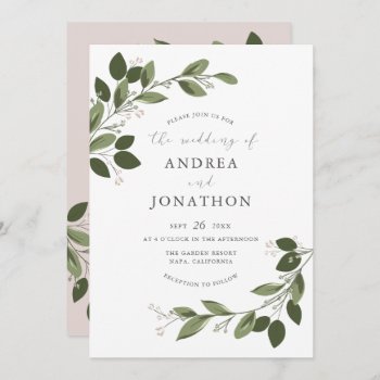 Blushing Sprigs Wedding Invite With Pink Back by Whimzy_Designs at Zazzle