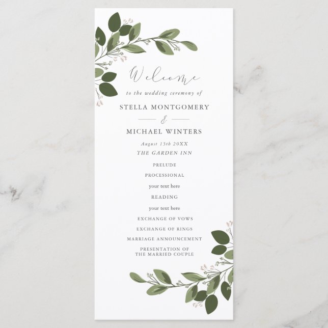 Blushing Sprigs Wedding Program (Front)