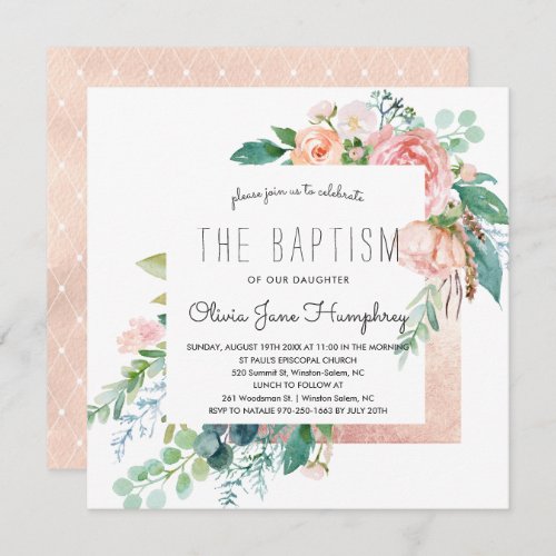 Blushing Summer Floral Baptism Invitation