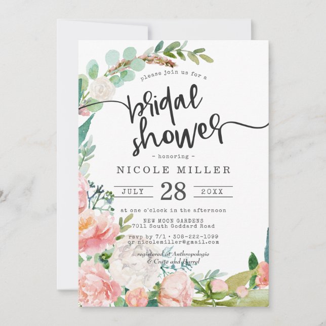 Blushing Summer Floral Bridal Shower Invitation (Front)