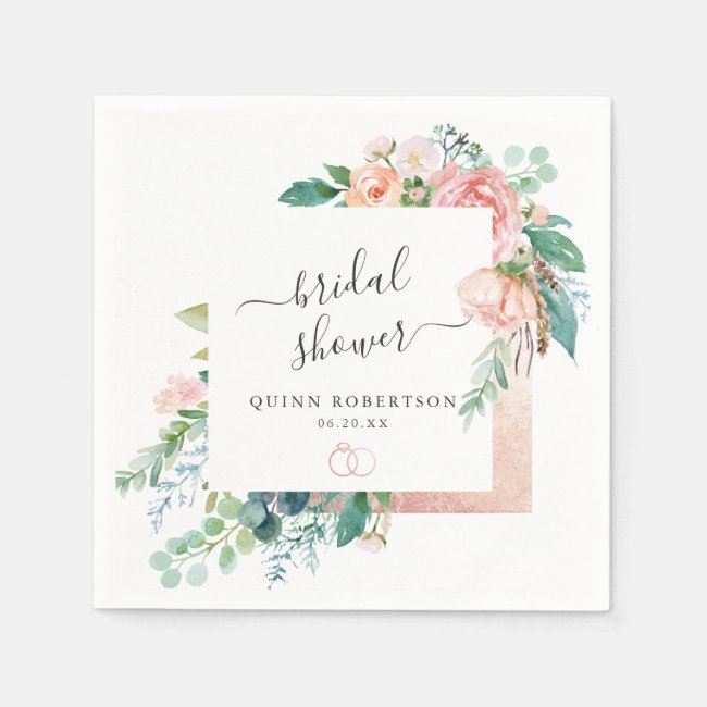 Blushing Summer Floral Bridal Shower Personalized Napkins