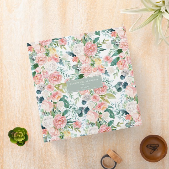 Blushing Summer Floral | Bridal Shower Recipe 3 Ring Binder (In Situ)