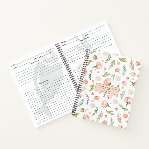 Blushing Summer Floral  Bridal Shower Recipe Notebook