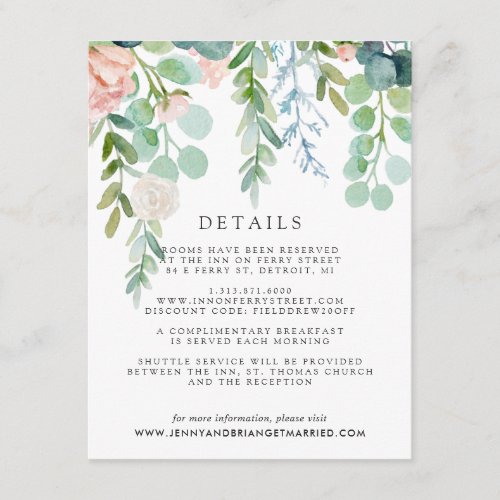 Blushing Summer Floral Wedding Guest Details Enclosure Card