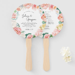 Blushing Summer Floral Wedding Program Hand Fan