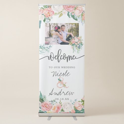 Blushing Summer Floral Welcome Wedding Retractable Banner